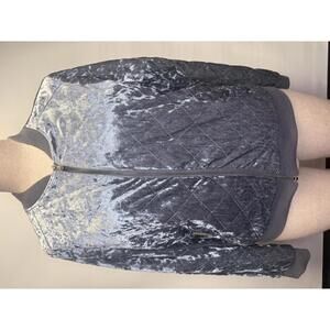 JADE & IVORY BLUE CRUSHED VELVET ZIP FRONT BOMBER JACKET - XL